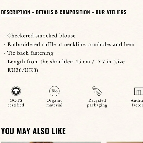 Sezane Liorane Blouse Ecru - Size 4 - Picture 4 of 8